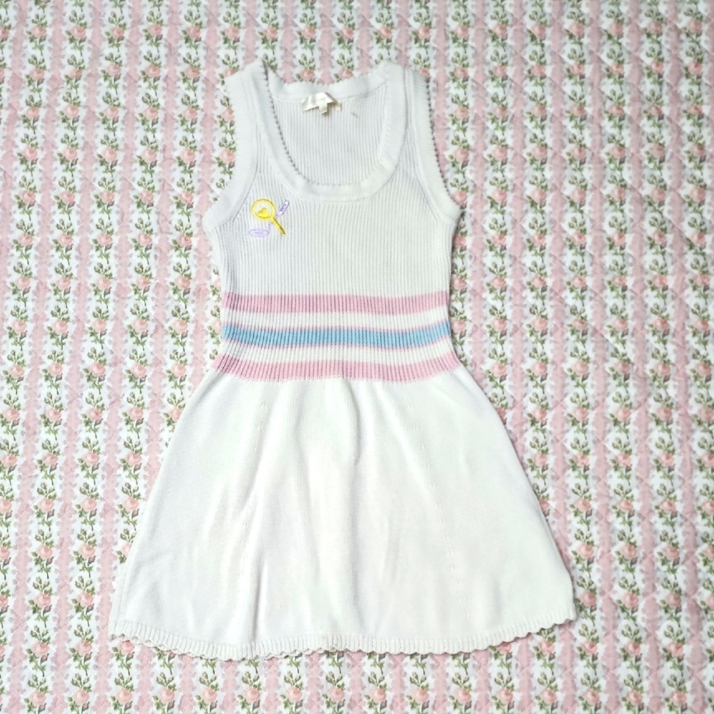 Loveshackfancy ๐ Indiana Knit Sleeveless Dress with Pink Blue Pastel Stripes XS - Picture 7 of 14